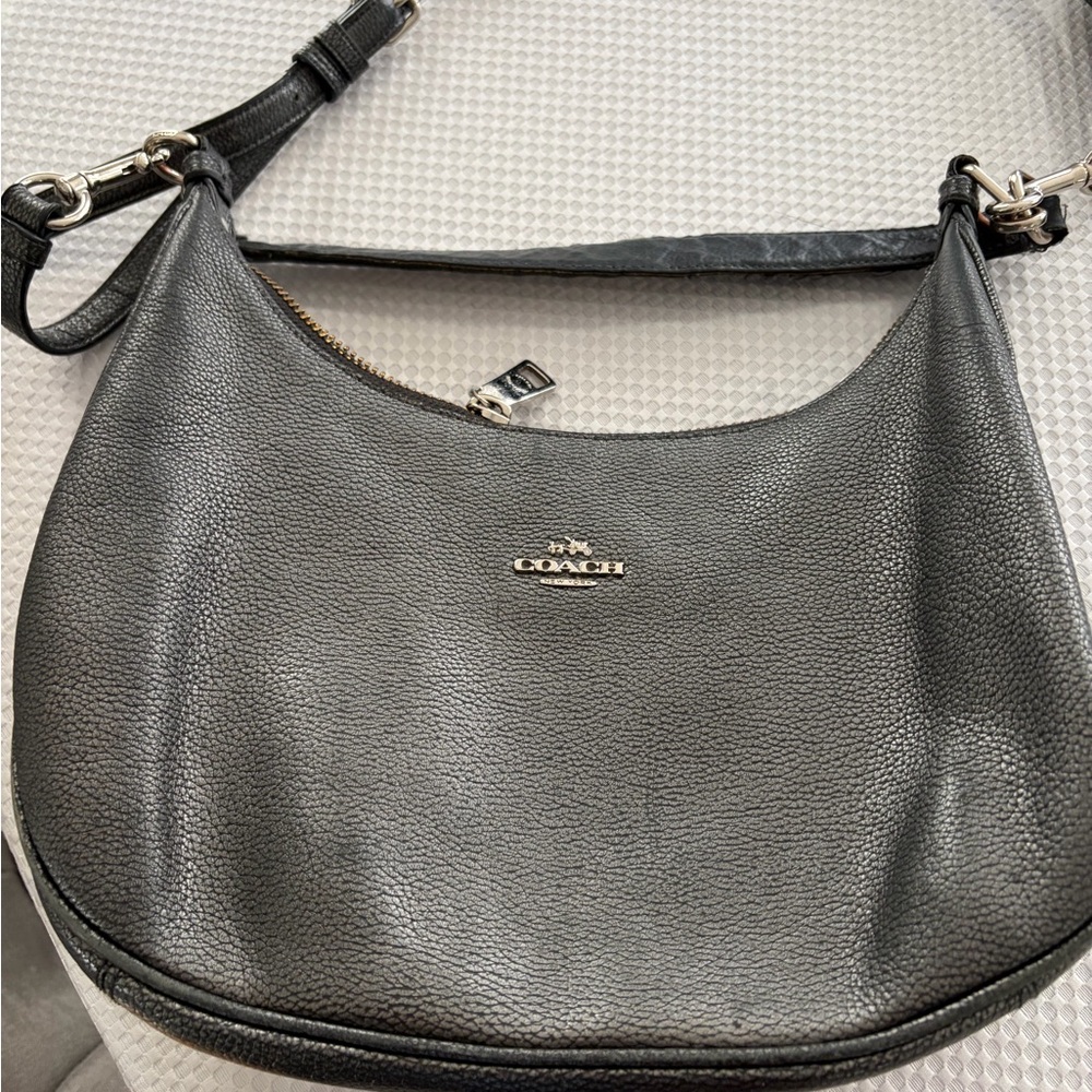 Coach silver grey Leather Hobo Bag